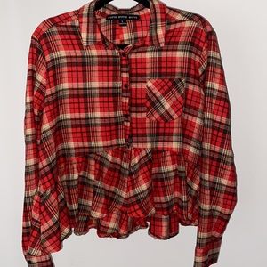 Long Sleeve Plaid Peplum Top